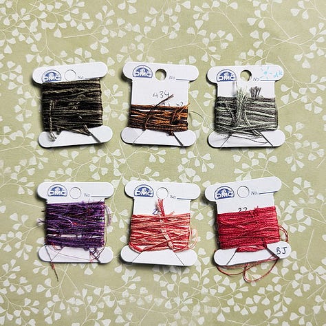 A large series of tweeded floss swatches, all used for things like hair, fur and denim.