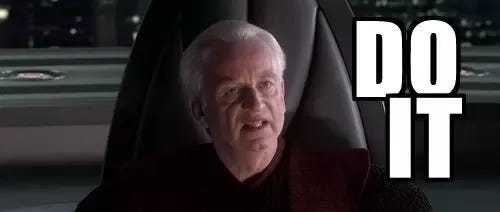 Palpatine in his chair saying "Do it" Palpatine in his chair saying "Do it"