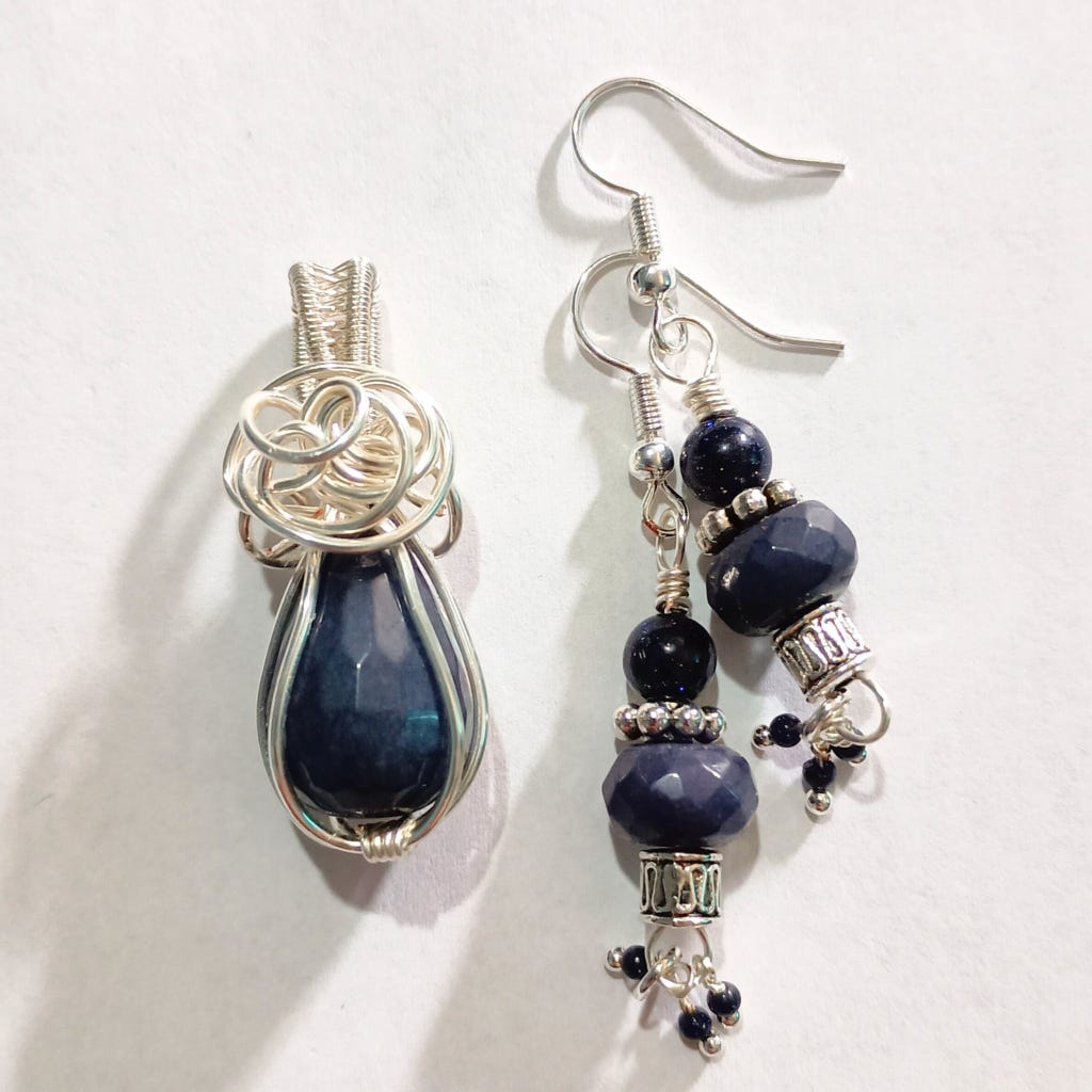 Sugilite & Blue Goldstone Handmade Pendant and Earrings Set Intentional Jewelry for Spiritual & Personal Growth white bkg, sq Sugilite & Blue Goldstone Handmade Pendant and Earrings Set Intentional Jewelry for Spiritual & Personal Growth white bkg, sq