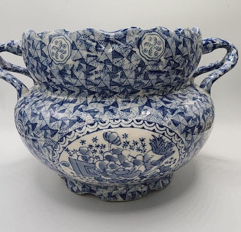 Beautiful Oversized Chinese Blue and White Centerpiece Bowl/ Vase with Handles image 1