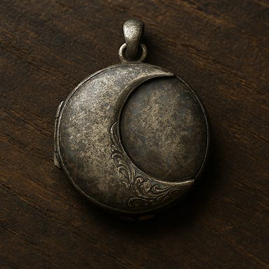 Tarnished silver crescent moon locket