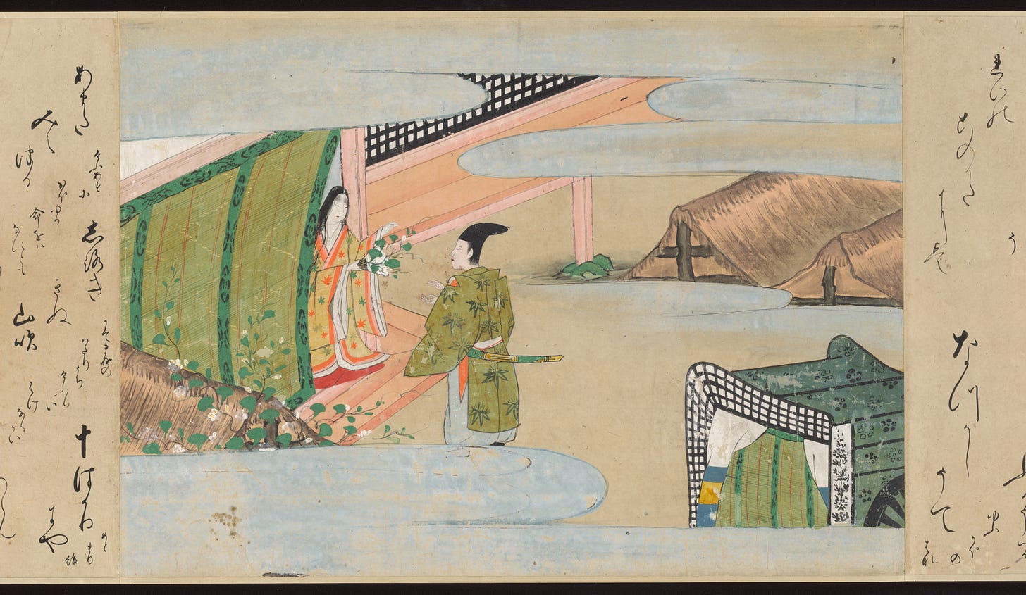 Illustrated Handscrolls of The Tale of Genji, Ryūjo (Tatsujo) (Japanese, active late 16th century), Five handscrolls; ink and color on paper (illustrations); ink on paper (texts), Japan Illustrated Handscrolls of The Tale of Genji, Ryūjo (Tatsujo) (Japanese, active late 16th century), Five handscrolls; ink and color on paper (illustrations); ink on paper (texts), Japan