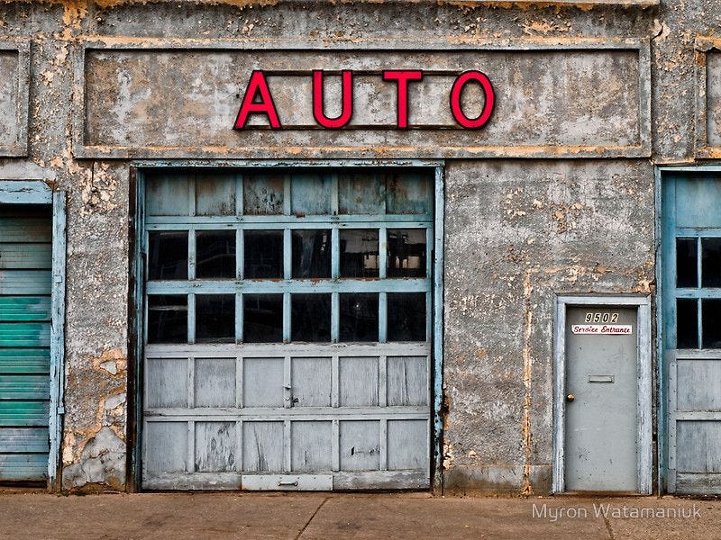 Auto Shop by Myron Watamaniuk | Car shop, Auto body shop, Mechanic garage