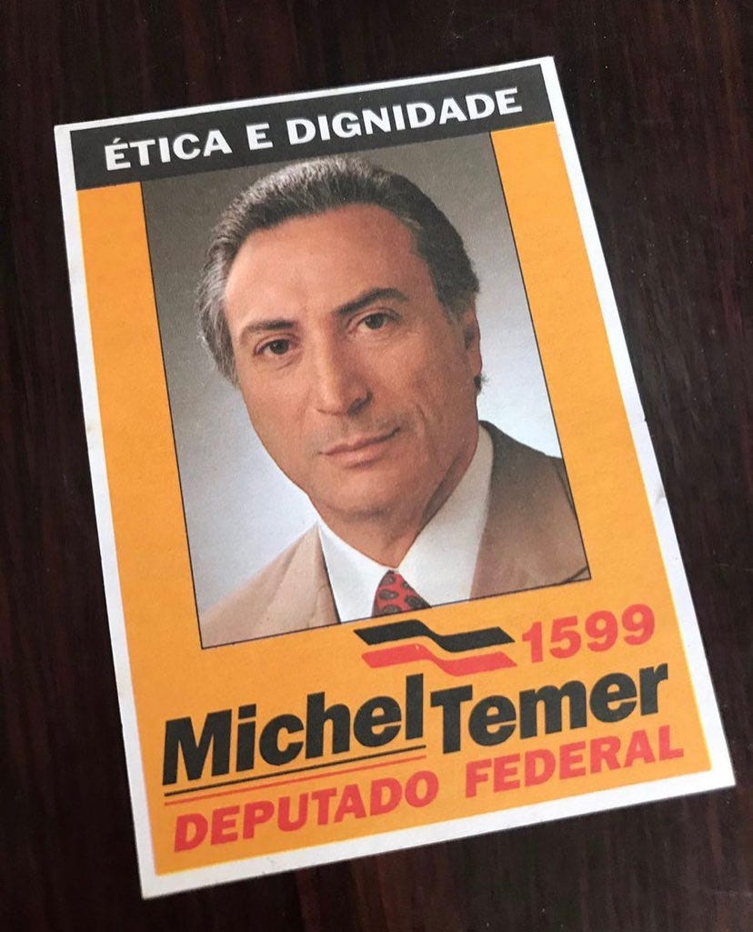 Fotos de Fatos on X: "“Ética e Dignidade” Cartaz da campanha política de Michel  Temer, que tentava uma vaga na Câmara dos Deputados, em 1986. ©CD  https://t.co/qS7GvoFoxw" / X
