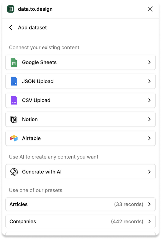 Screenshot of the data.to.design plugin