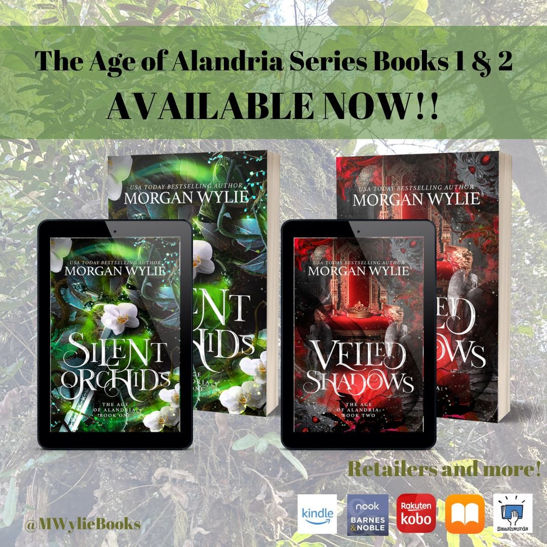 graphic of Silent Orchids and Veiled Shadows by Morgan Wylie