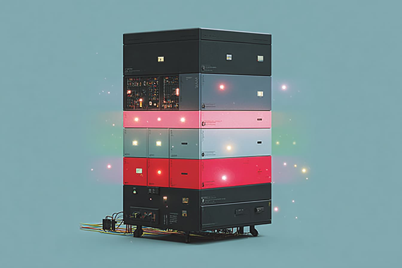 graphic novel illustration of a glowing server rack graphic novel illustration of a glowing server rack