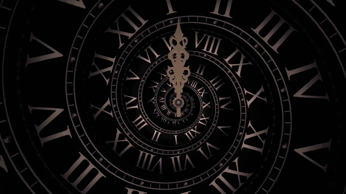 Clock hands spiralling around and around Clock hands spiralling around and around