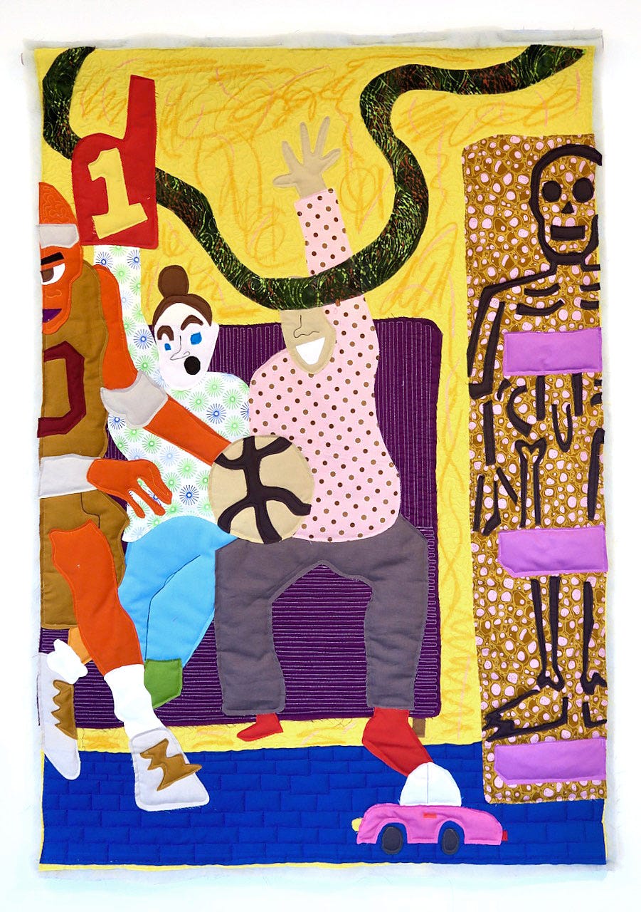 A colorful quilt with different images

Description automatically generated with medium confidence