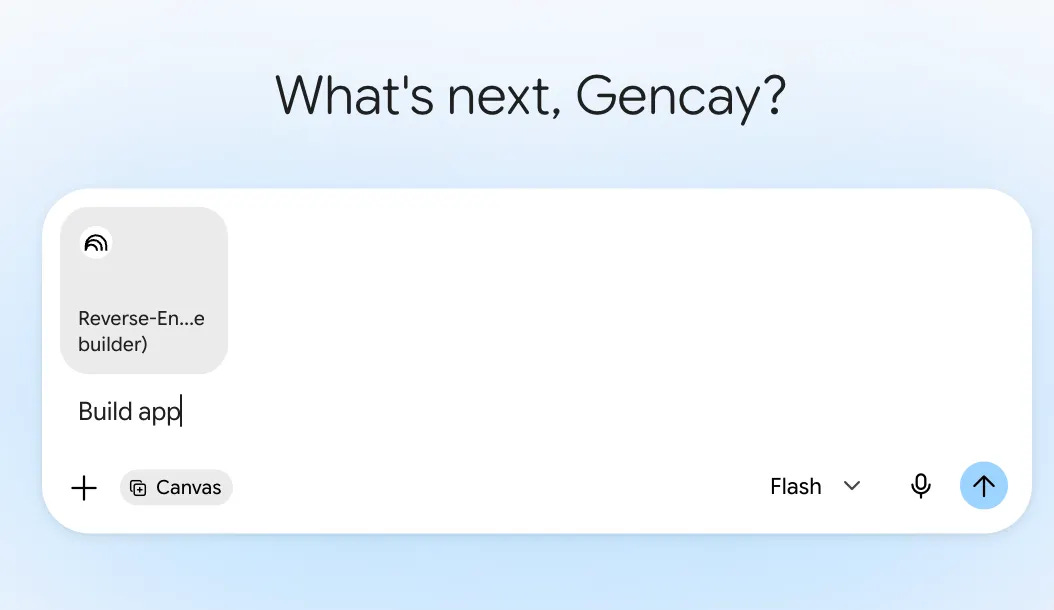 Build prompt entered in Gemini with a notebook attached as the source