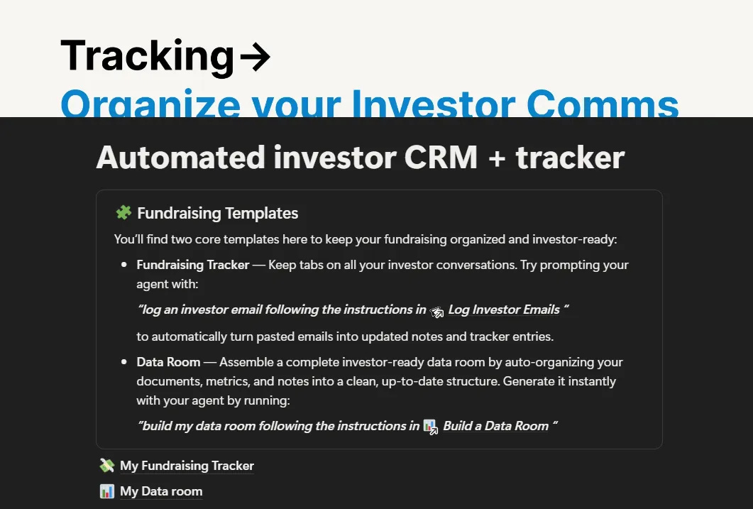 Fundraising CRM template for investor tracking in Notion