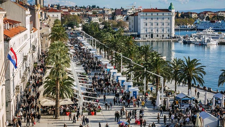 “The Riva” in Split, Croatia was originally planted with mulberry trees – until the early 1900s, when palms were added to appeal to tourists.