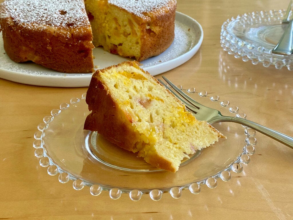 a healthy Good and Good for You™ recipe One Bowl Peaches and Cream Cake by chef Virginia Willis on virginiawillis.com a healthy Good and Good for You™ recipe One Bowl Peaches and Cream Cake by chef Virginia Willis on virginiawillis.com