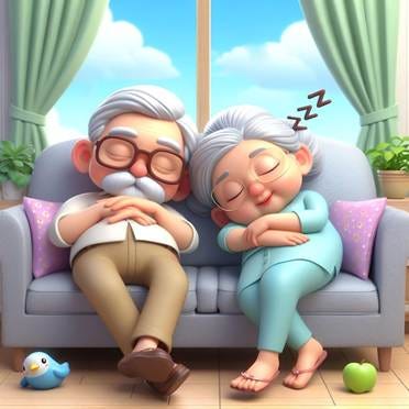 Cute 3D illustration of elderly couple sleeping on sofa | Premium  AI-generated image