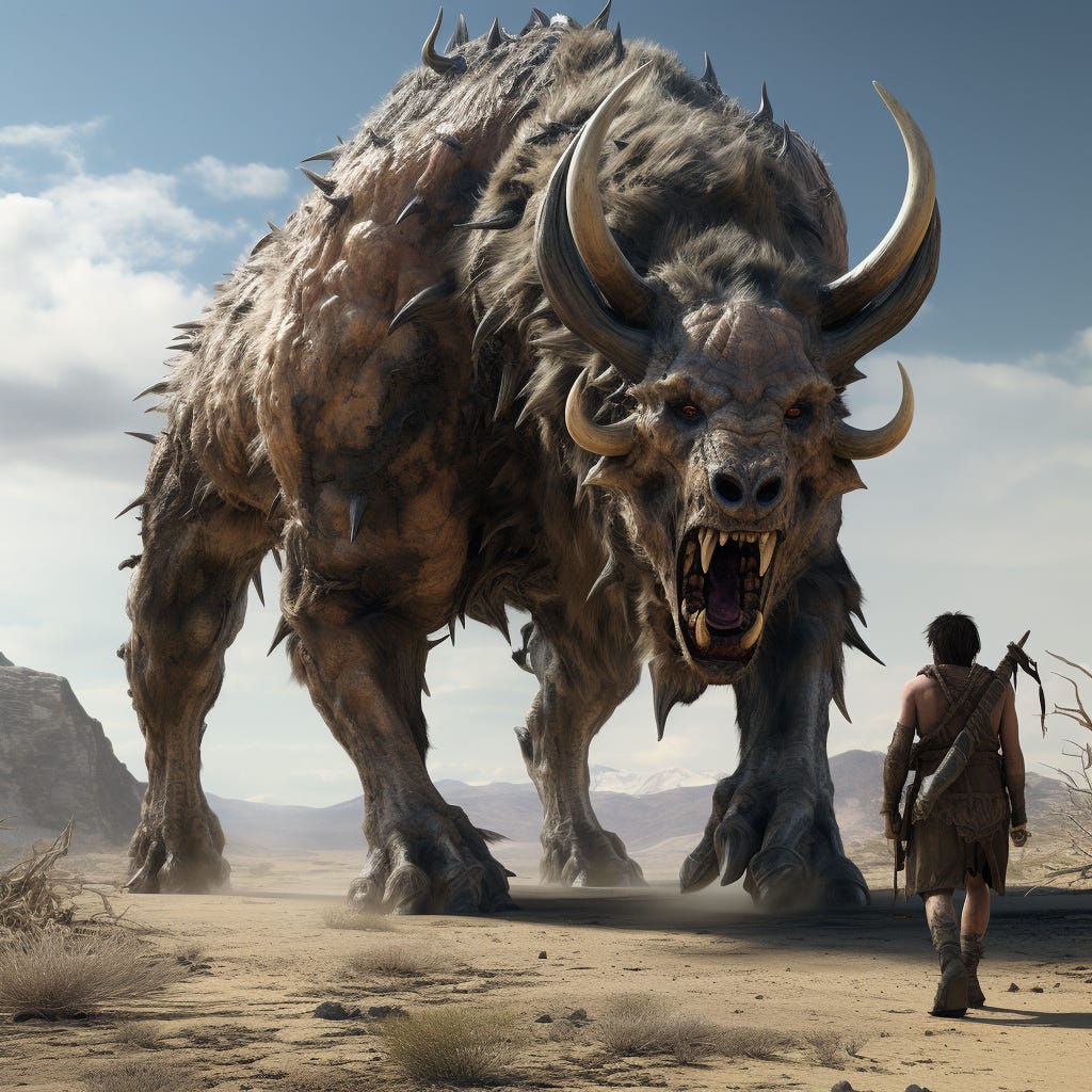 A bull-like monster with tusks, claws and sharp teeth! A bull-like monster with tusks, claws and sharp teeth!