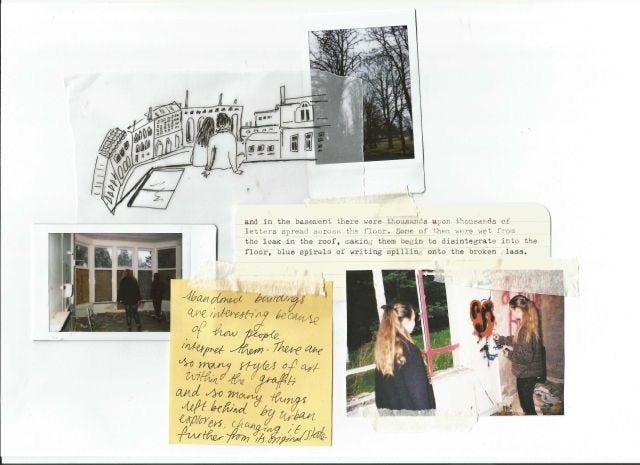 This may contain: a collage of photos and postcards with writing on them