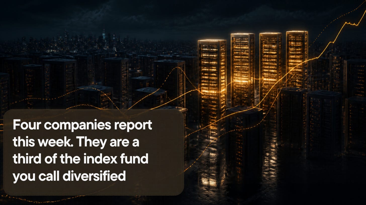 Four companies report this week. They are a third of the index fund you call diversified Four companies report this week. They are a third of the index fund you call diversified