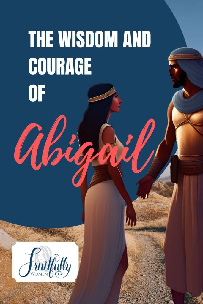 An image of Abigail and David with a blue background partially showing a landscape with the words, "The wisdom and courage of Abigail." It is for the article, "The Beautiful and Wise Abigail in the Bible." An image of Abigail and David with a blue background partially showing a landscape with the words, "The wisdom and courage of Abigail." It is for the article, "The Beautiful and Wise Abigail in the Bible."
