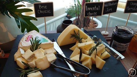 Food offerings at Moxy breakfast buffet