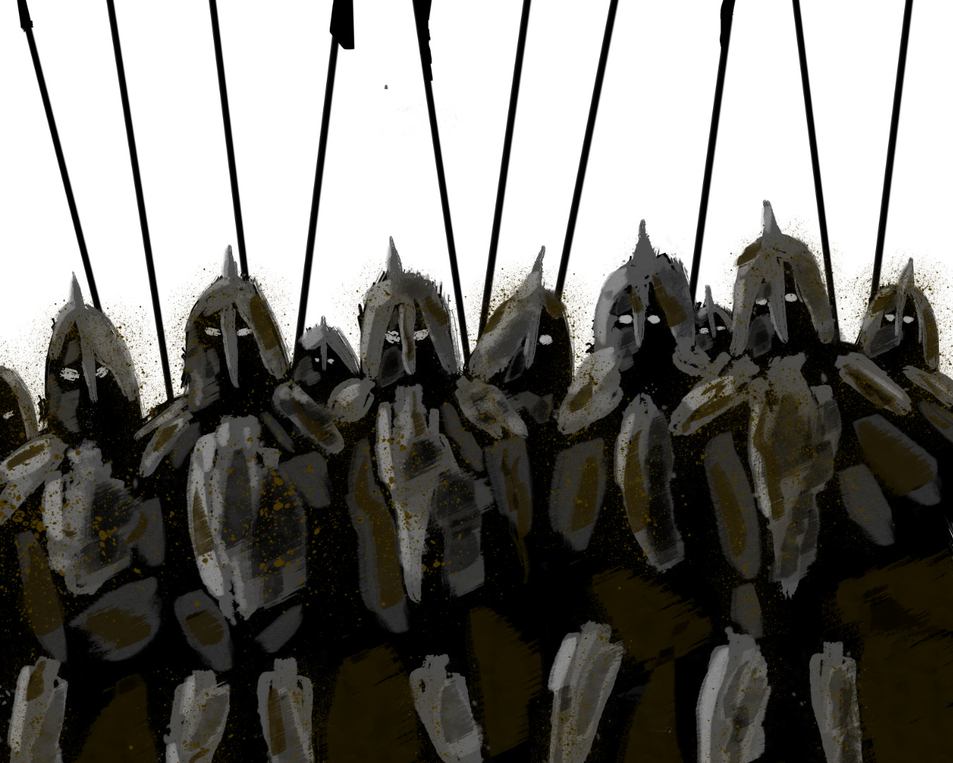 A row of soldiers in armour with pikes.