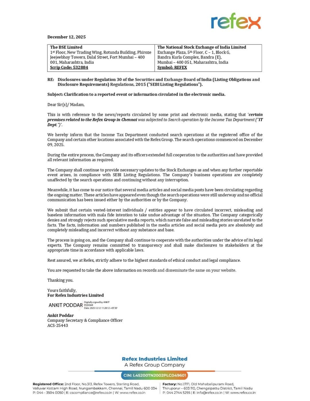 Refex Industries Confirms Full Cooperation With Income Tax Authorities ...
