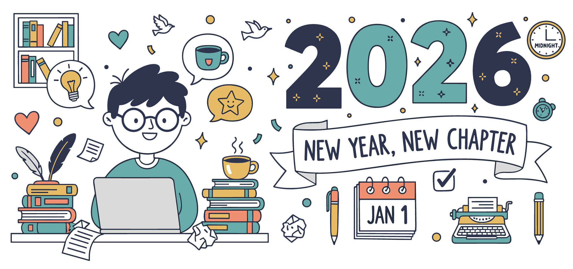 New Year 2026 banner for writers