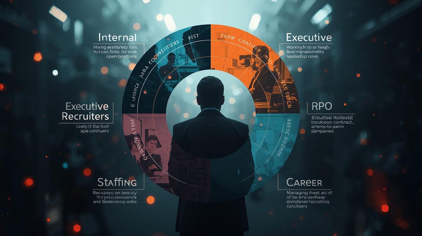 Infographic showing types of recruiters and their roles for job seekers