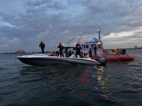 25 illegal Chinese aliens aboard this boat were apprehended off the Florida Coast on June 10, 2026. (US Coast Guard photo)