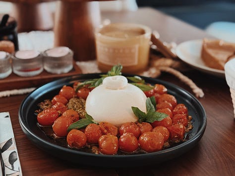 Burrata & Cherry Tomato, Maple Glazed Feta Carrots, Low Sugar Chocolate Strawberries, Low Fat Creamy Grilled Chicken, Garlic Stir-Fry Asparagus, Mashed Potatoes