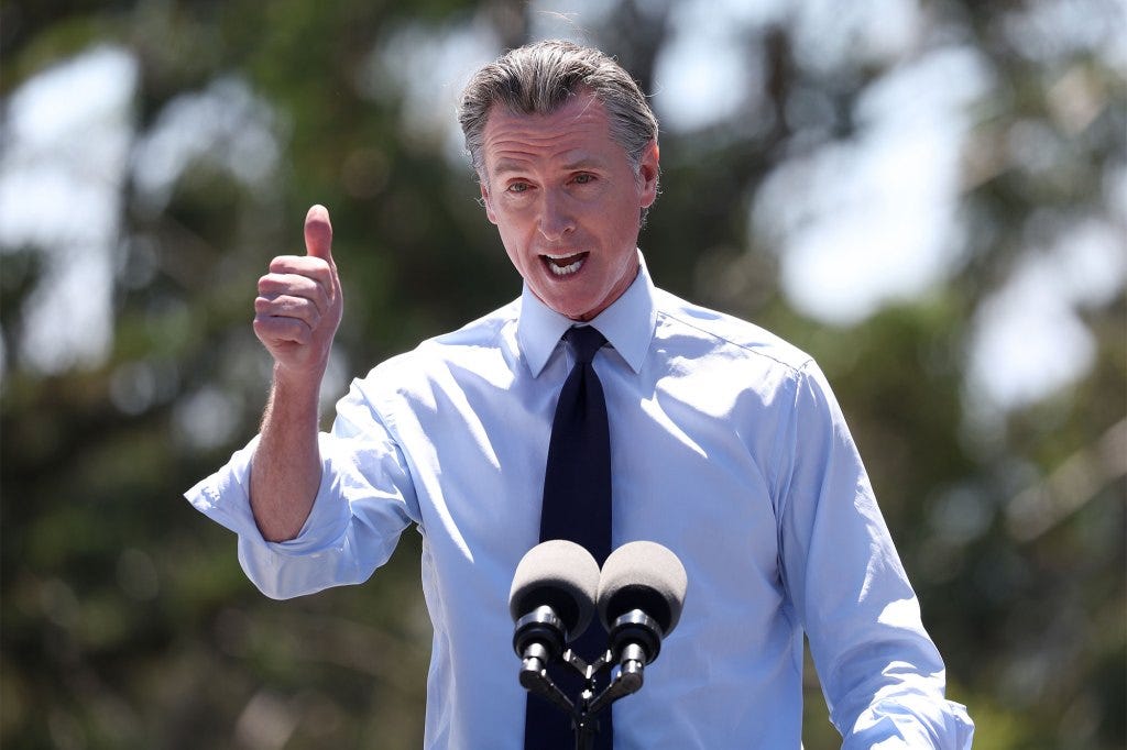 California Gov. Gavin Newsom speaks during a visit to Chabot Space & Science Center with U.S. Vice President Kamala Harris on August 12, 2022 in Oakland, California.