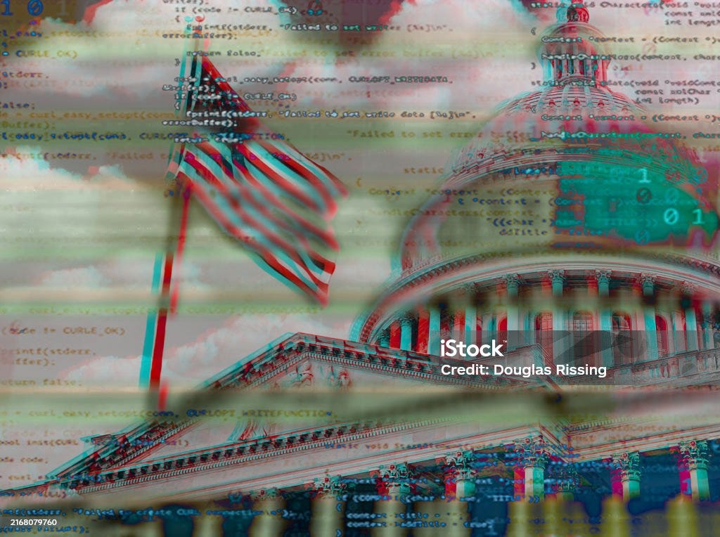 Hacking and Cyber Espionage Democracy Stock Photo