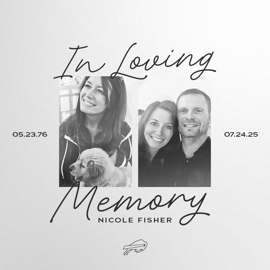 alex brasky on X: "Hard Knocks dedicated Episode 2 to Nicole Fisher, the  wife of a team scout who passed away earlier this summer. Classy move  🕊️#Bills #BillsMafia" / X