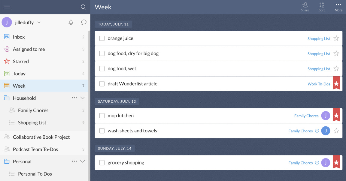 Wunderlist interface Wunderlist interface