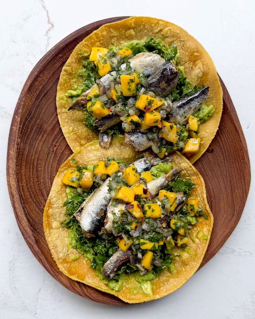 Sardine Tacos with Mango Salsa Verde