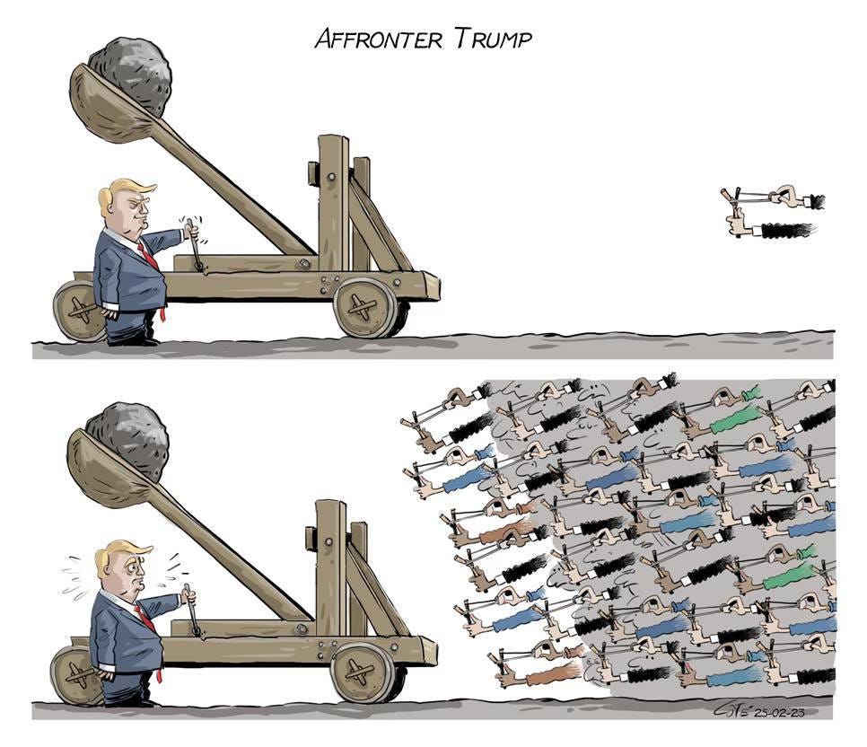 May be an image of 1 person and text that says 'AFFRONTER TRUMP'