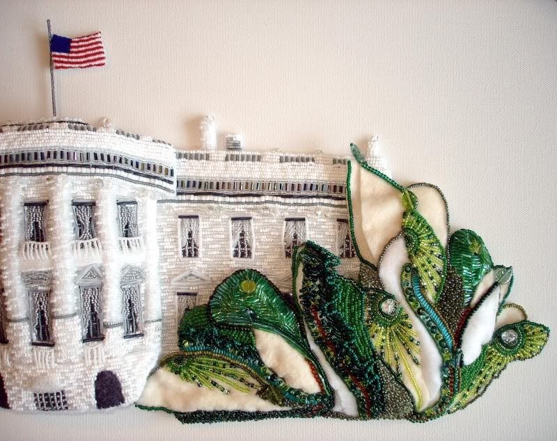 beaded White House trees oval canvas pop art painting barack obama lone beader boston bead artist beaded White House trees oval canvas pop art painting barack obama lone beader boston bead artist