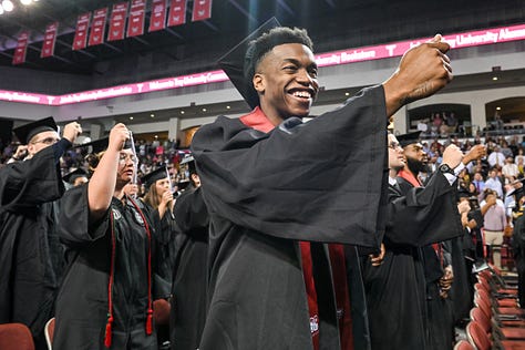 Various photos of graduates at Troy University's commencement ceremony.
