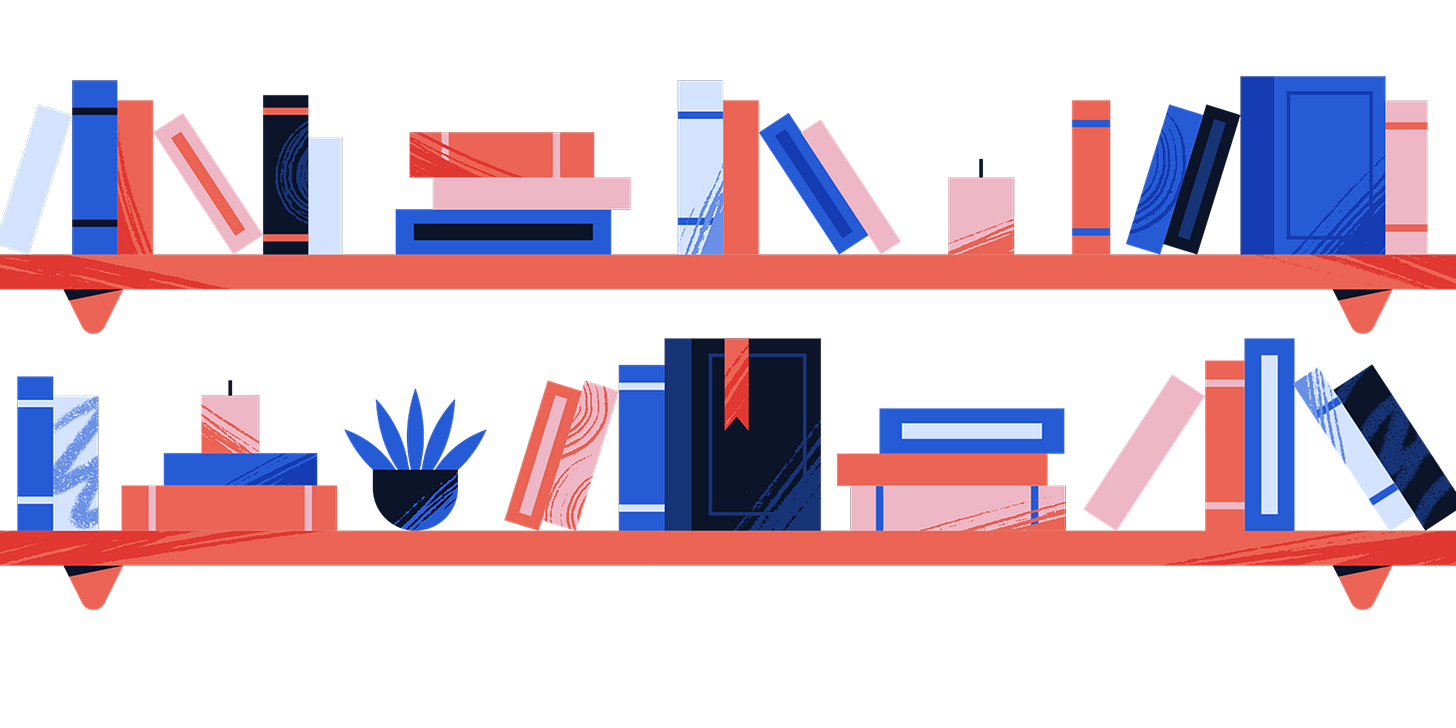 Shelf with books on white background