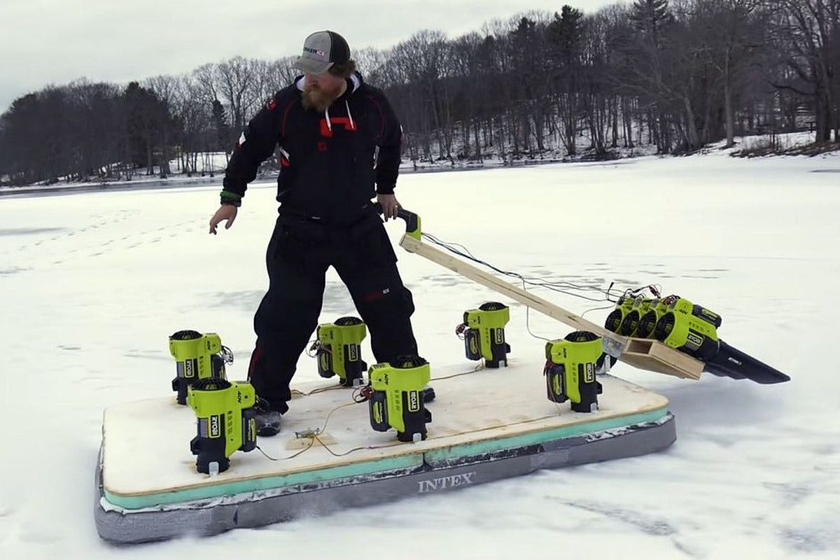 Maine Man Builds a Hovercraft Powered By 10 Leaf Blowers