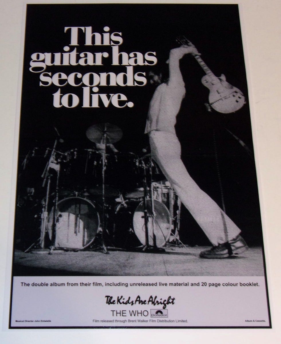 Pete Townshend The Who 1979 b/w Guitar Smashing Poster 19"x13" Kids are  Alright | eBay