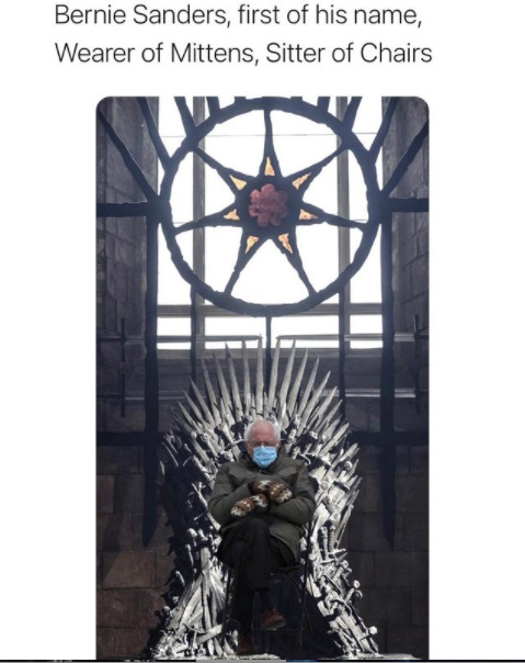 Bernie Sanders at Biden's inauguration meme