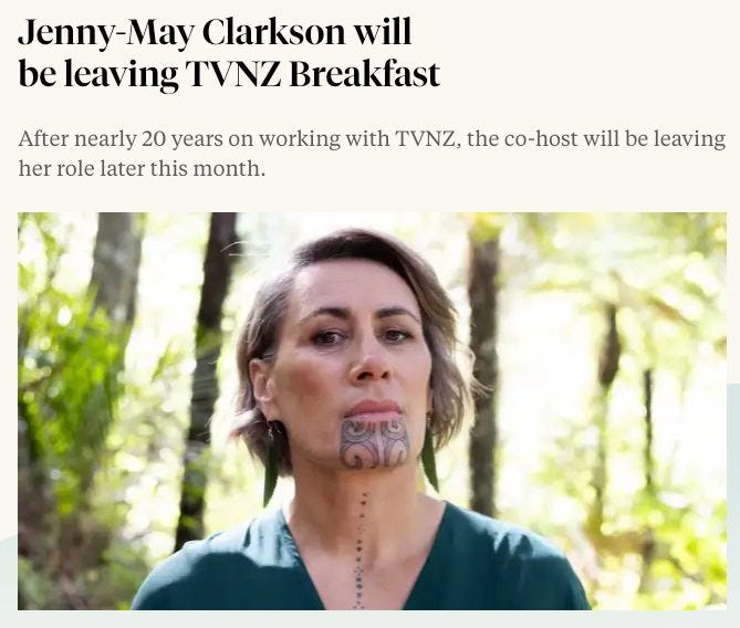Headline: "Jenny-May Clarkson will be leaving TVNZ Breakfast."