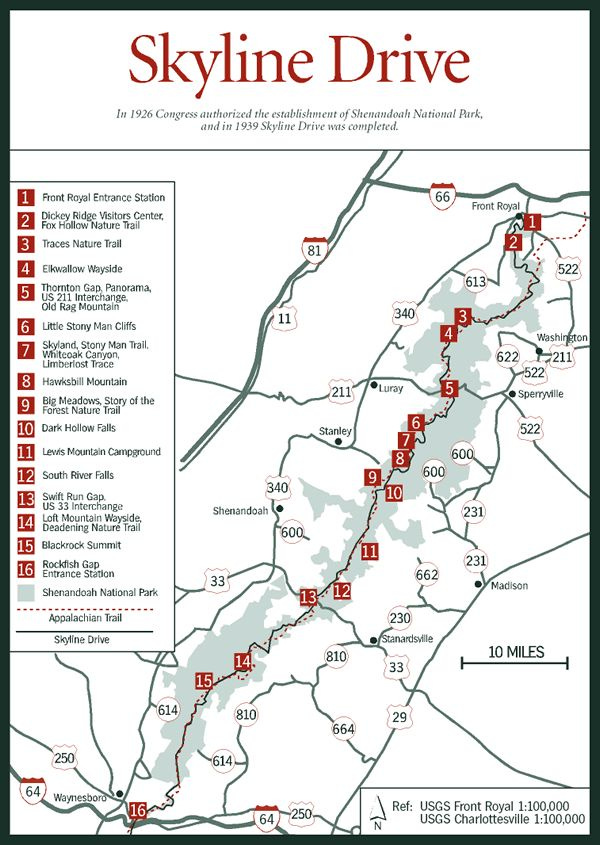 Skyline Drive Map in Shenandoah National Park, Virginia