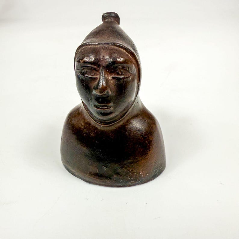 Antique Cast Bronze Monk Figural Handheld Candle Snuffer image 1