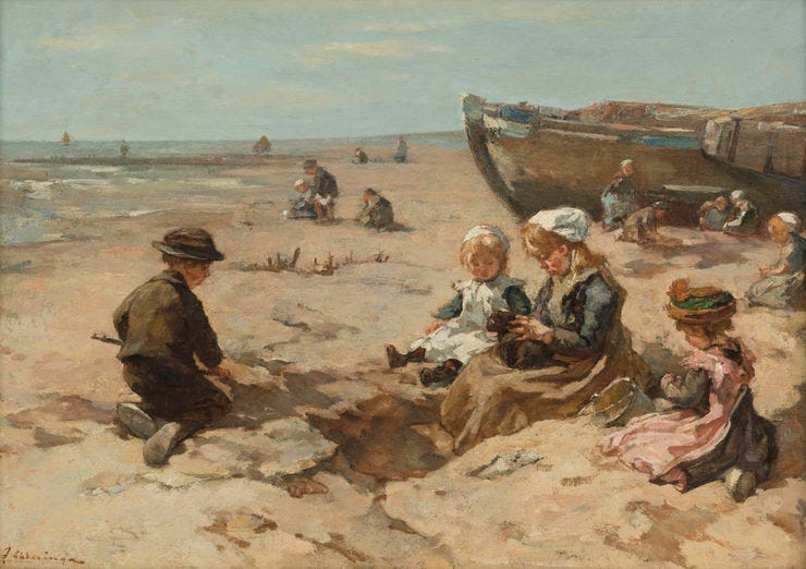 'Spelende kinderen aan het strand' - olieverf op doek: J.E.H. Akkeringa (herkomst: coll. Kunsthandel Bies) 'Spelende kinderen aan het strand' - olieverf op doek: J.E.H. Akkeringa (herkomst: coll. Kunsthandel Bies)