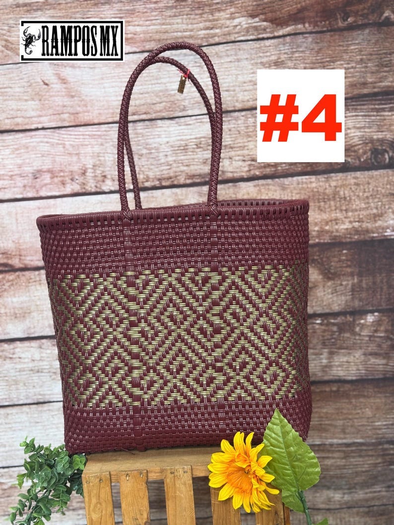3/4 Large Mexican Tote Plastic Bag , Handwoven Recycled Plastic Bag, Handmade Woven Purse , Bolsa Tejida a Mano de Plastico ,Hecha en Mexico #4