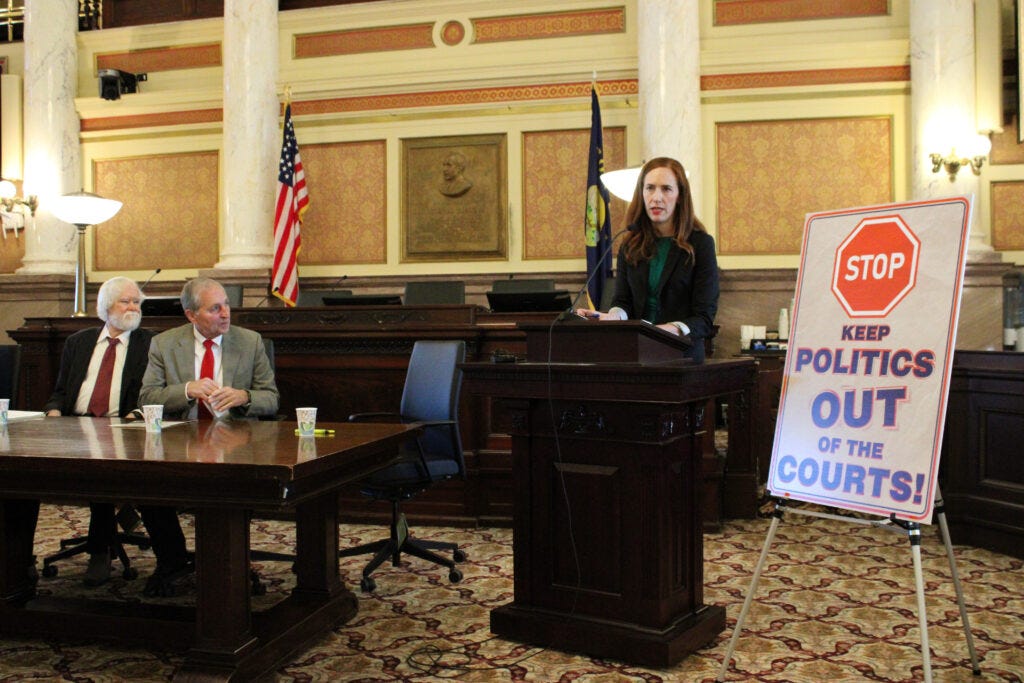 Sen.-elect Laura Smith, D-Helena, speaks at a news conference in opposition to bills being proposed by the Senate Select Committee on Judicial Oversight and Reform on Dec. 4, 2024. (Photo by Blair Miller, Daily Montanan) Sen.-elect Laura Smith, D-Helena, speaks at a news conference in opposition to bills being proposed by the Senate Select Committee on Judicial Oversight and Reform on Dec. 4, 2024. (Photo by Blair Miller, Daily Montanan)