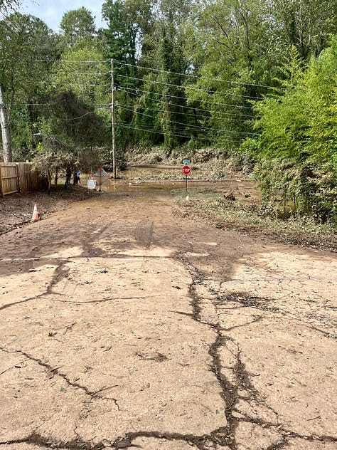 A series of pictures showing flooding in West Asheville.