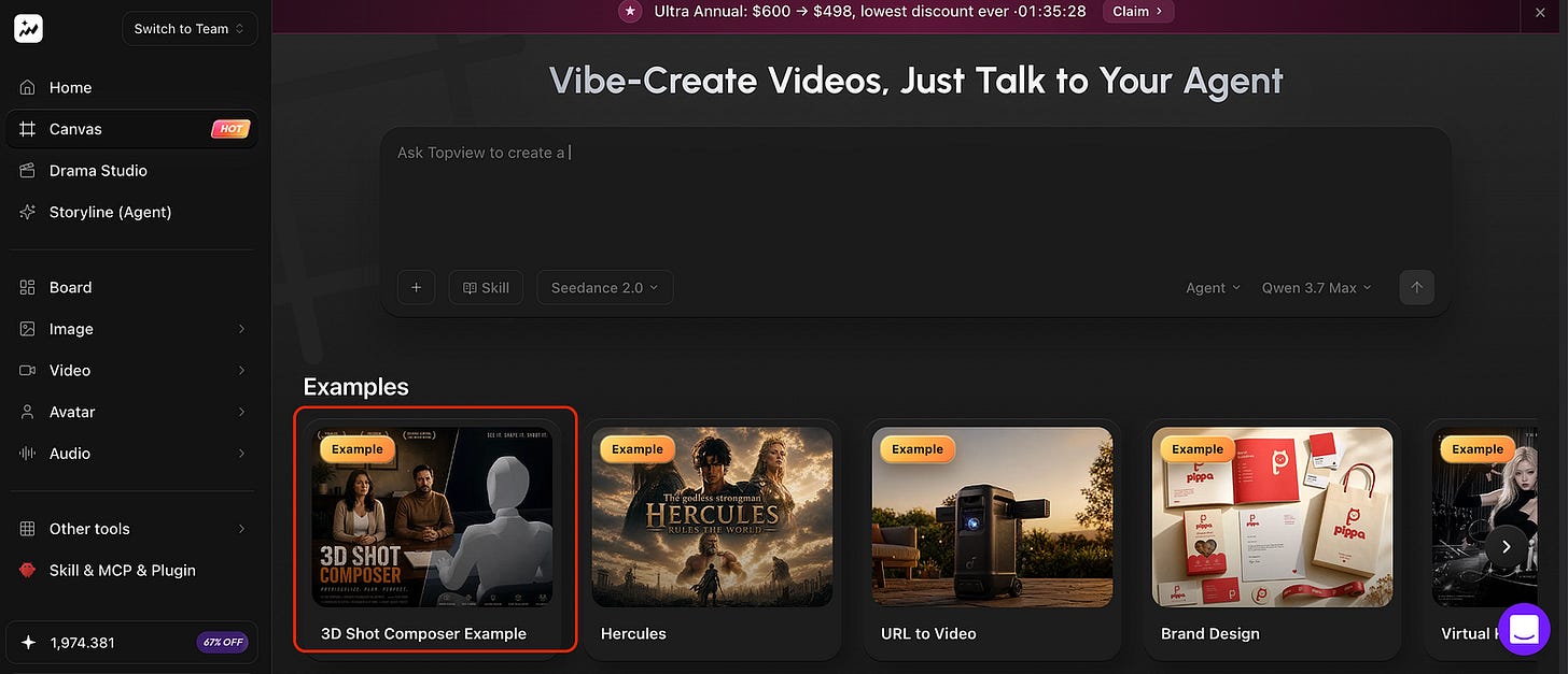 Topview’s 3D shot composer menu. Image by Jim Clyde Monge
