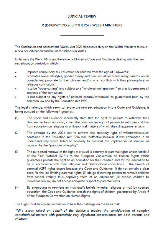 JUDICIAL REVIEW R (ISHERWOOD and OTHERS) v WELSH MINISTERS